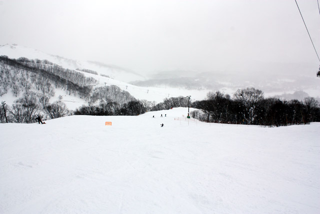 長野県 白馬 栂池スキー場　白樺ゲレンデ　遠方にチャンピオンゲレンデが見える